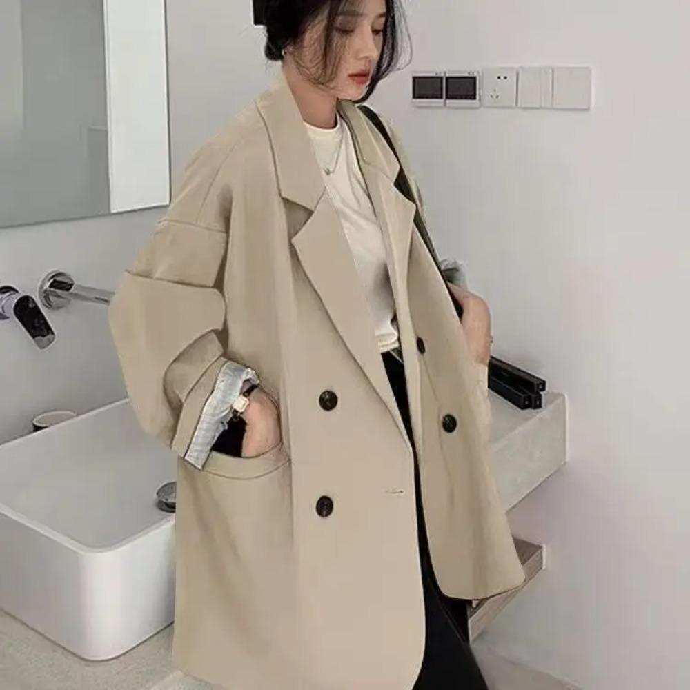 Vintage Brown Blazer Women Elegant Official Ladies Spring Autumn Fashion Long Sleeve Oversized Chic Casual Suit Jacket