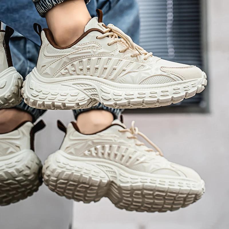 Ultra-light Thick-soled Men's All-season Drawstring Solid-color New Wear-resistant Tire-soled Casual Sports Running Shoes