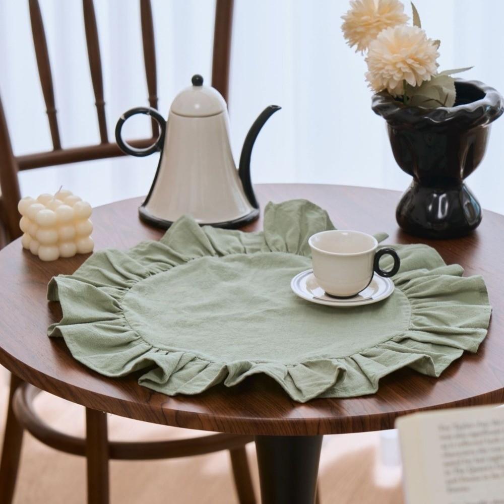 Solid Color Ruffled Placemat Cotton Table Napkin Cloth Practical Round Napkin  Dining Table