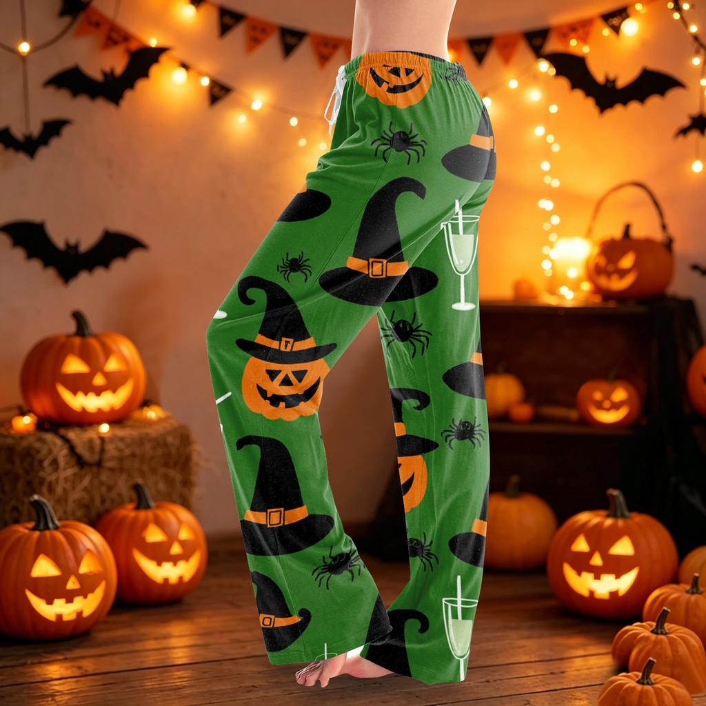 Women's Halloween Print Lounge Pants Drawstring Waist Casual Sleepwear Soft Fabric Relaxed Fit Pajama Bottoms for Home Use
