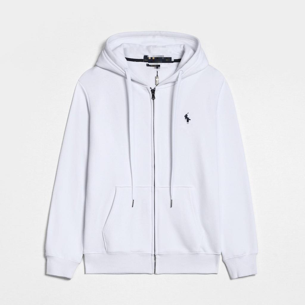 RL Men's Plus Size Hooded Cardigan: Thin, Solid Color, Pony Embroidery, Zipper Sweatshirt for Spring & Autumn