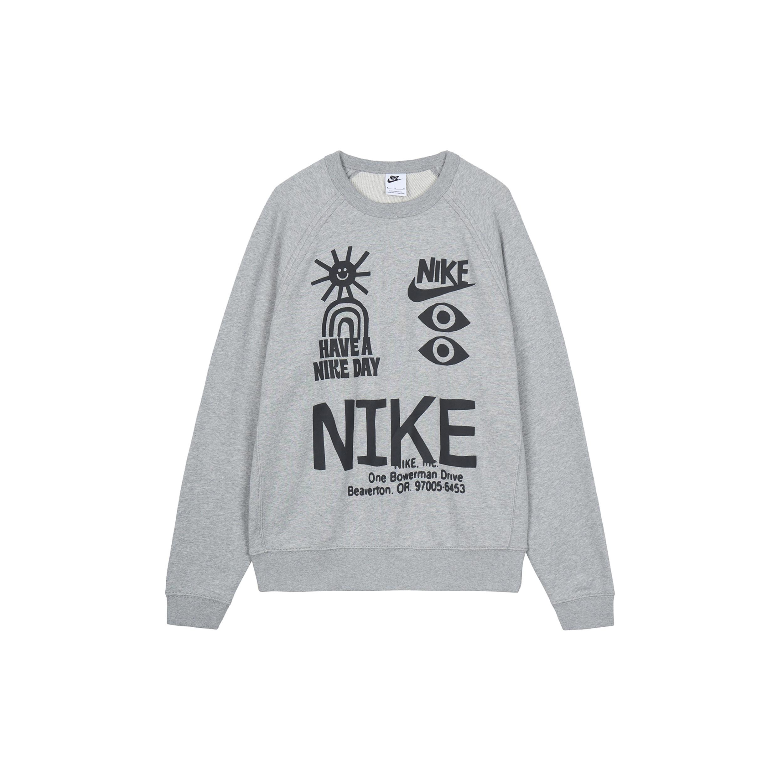 Men s Nike Logo Round Neck Printing Long Sleeves Pullover Gray DQ4170-063 L
