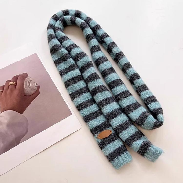 Knit Long Choker Striped Scarf for Women Harajuku Style for Jeans or Dresses