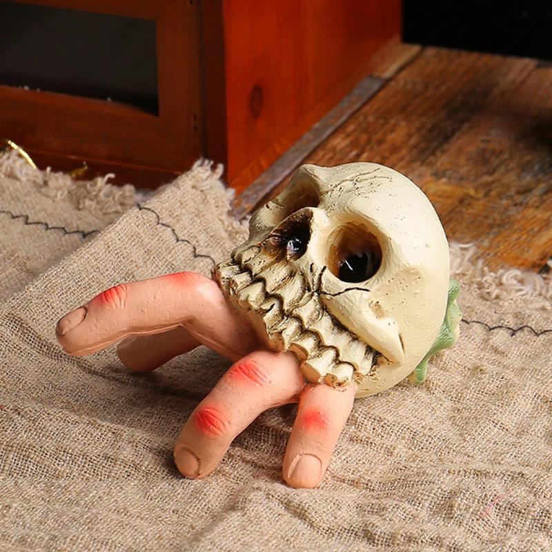 Resin 3D Skull Sculpture Ornament - Hand-Painted Realistic Halloween Decor, Perfect for Home/Office Parties & Table Decor