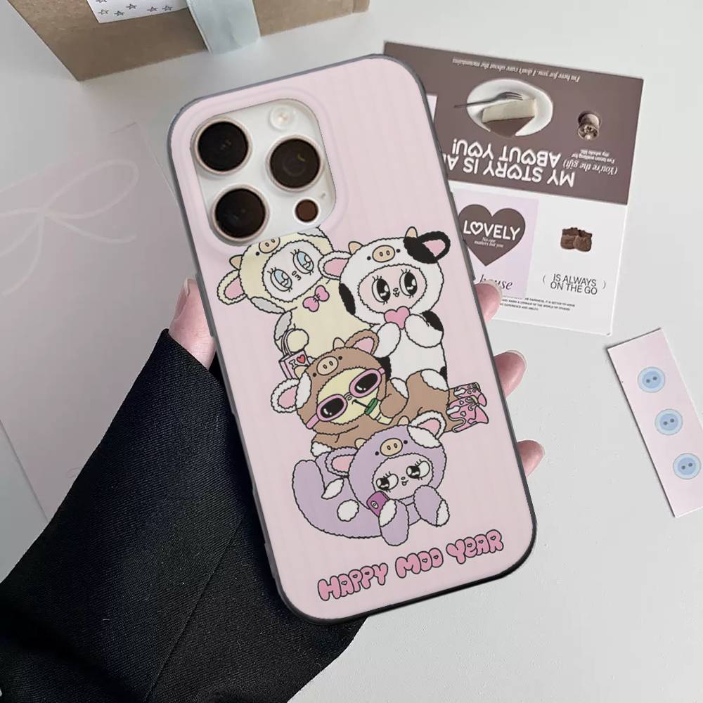 Cute Cartoon Esthers Bunny Phone Case For IPhone 17 16 15 14 13 12 11 Corrugated Frosted Soft Cover Anti-Slip