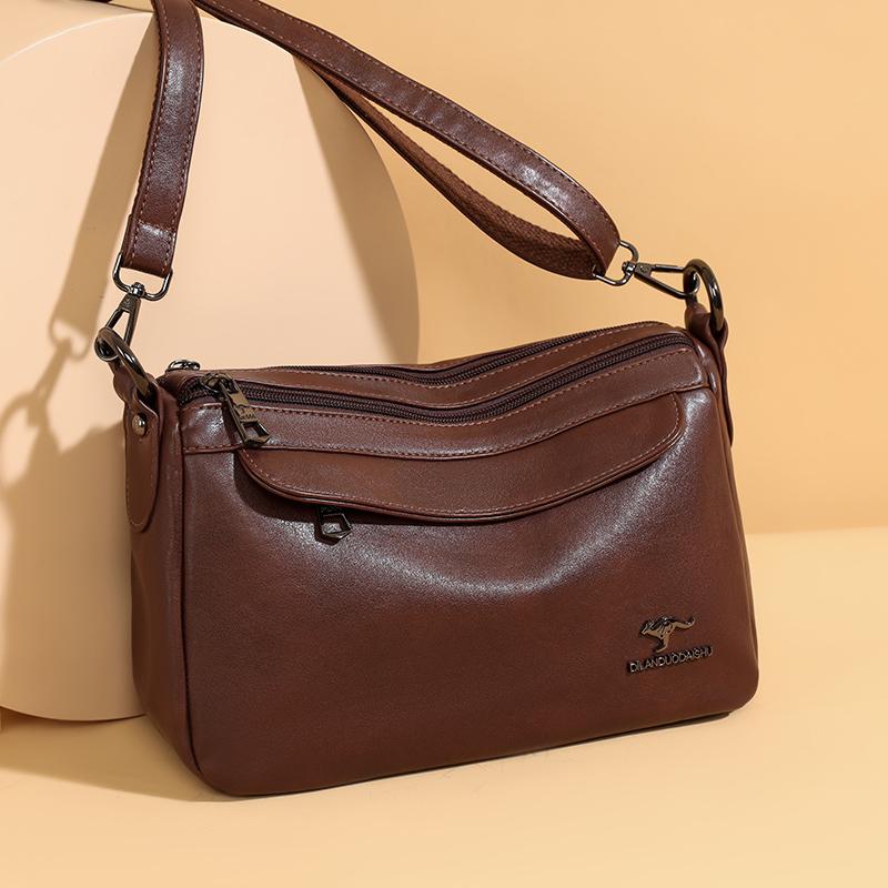 Modische Schultertasche aus Kunstleder, Damen Handtasche in Unifarbe, Retro Schultertasche, Umhängetasche mit mehreren Fächern, geeignet für den täglichen Gebrauch und zum Einkaufen