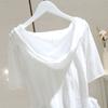 Unisex Hooded Short Sleeve Top Loose Fit Casual Hoodie Solid Color Drawstring Button Front Milk Silk Summer Basic Tee