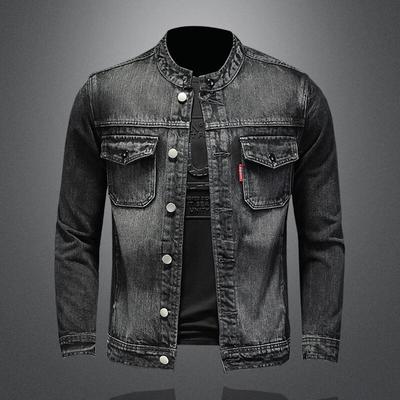 European Basic Personality Stand Collar Denim Jacket Large Men's Denim Top Coat H0806