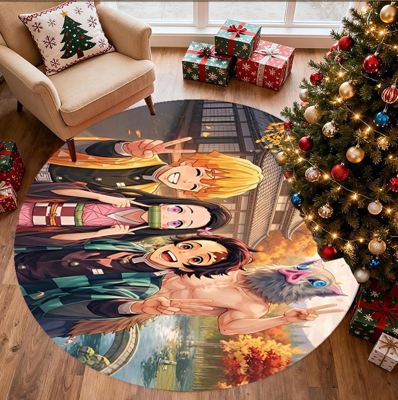 Demon Slayer Pattern Round Rug, Indoor/Outdoor Mat, for Picnic, Gameroom, Bedroom, Office, Living Room, Home Decor Carpet, Birthday Gift