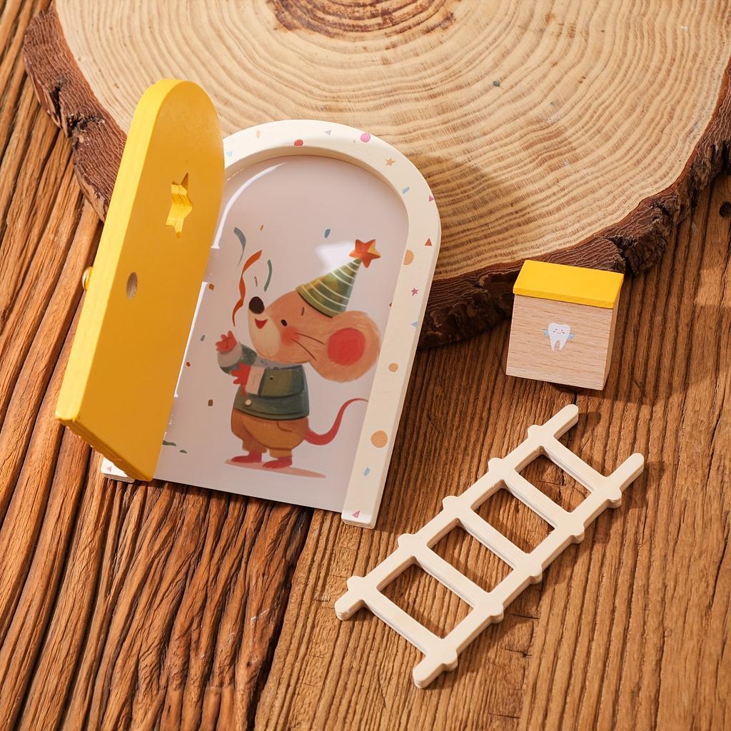 Hölzerne Cartoon-Feentür, Mini-Leiter-Dekoration für Feentür-Ornamente, Bunte Herz-Feentür-Heimdeko, Gedenk-Foto-Requisiten