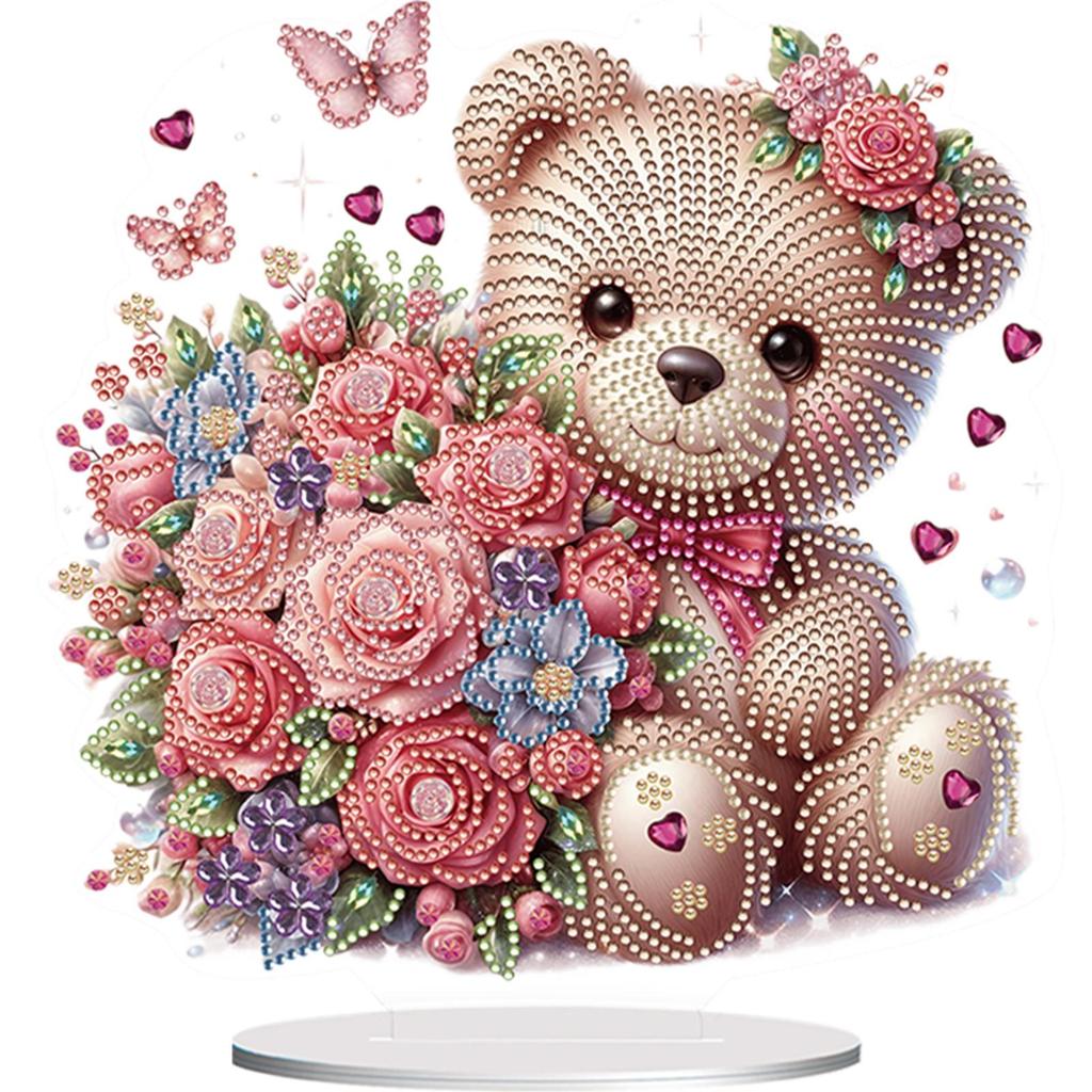 Round+Special Shape Desktop Diamond Art Kits Acrylic 5D DIY Diamond Art Tabletop Decorations Heart Rose Bear for Adults Beginner