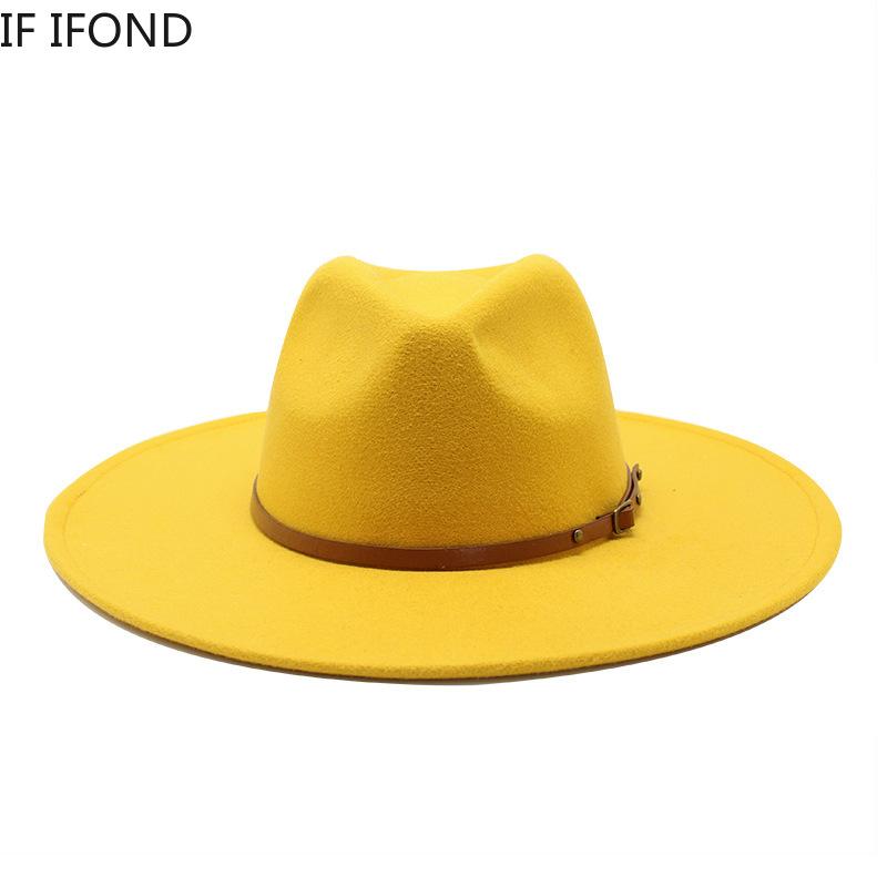 Neue 9,5CM Große Breite Krempe Winterwolle Uni Klassische Filzhüte Kappe Britischer Stil Herren Damen Panama Zylinderhut Sombreros Jazz Kirchenhut