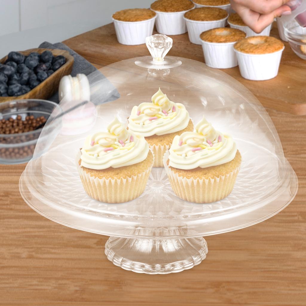 Cake Stand With Dome Clear High Foot For Wedding Party Dessert Display Cake Serving Tray Fruit Snack Plate Bakery Display
