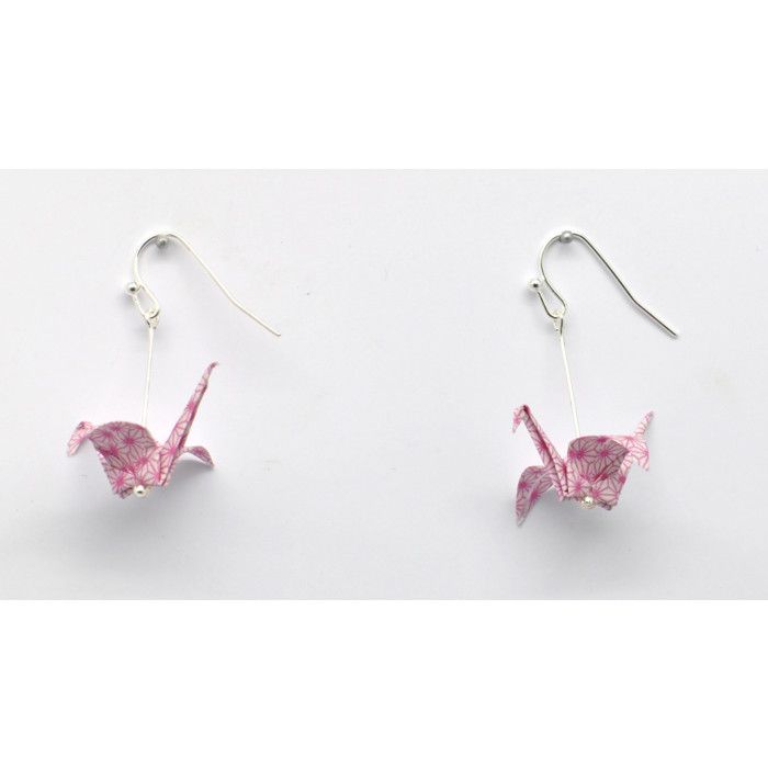 Origami Crane Pink Paper Earrings