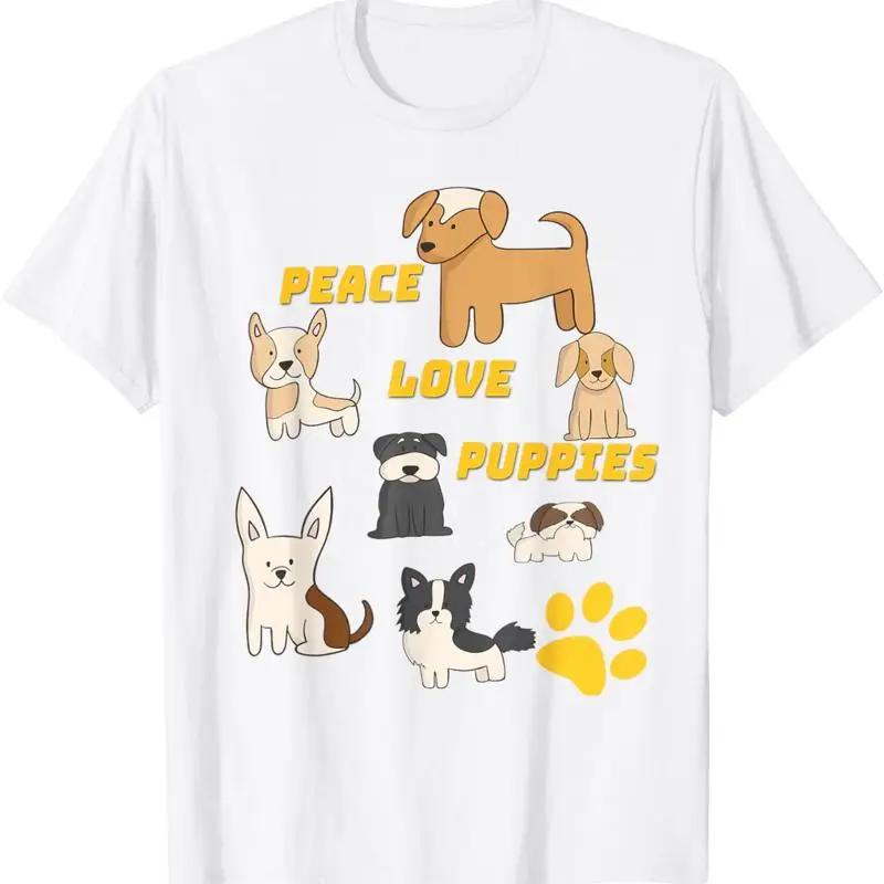 

Peace Love Puppies Graphic Tee Cute Dogs Paw Print Cotton TShirt for Unisex 4XL