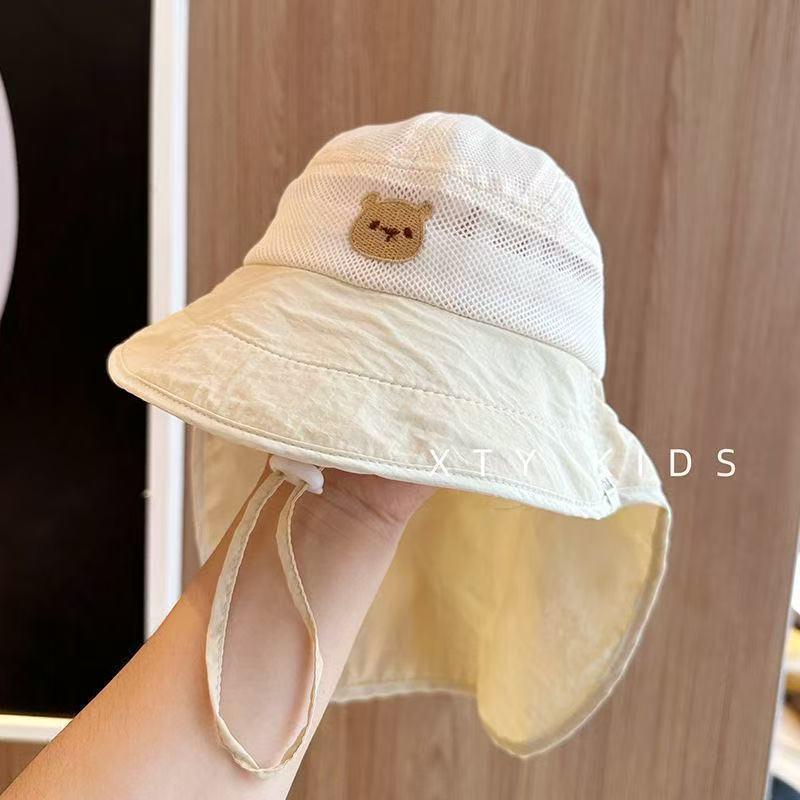 Summer Wide Brim Sun Hat for Kids - Cute Mesh Sun Protection Hat with Shawl