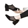2025 new spring and summer women's shoes mesh hollowed out thick heel sandals breathable mother sandals medium heel women's mesh single shoes