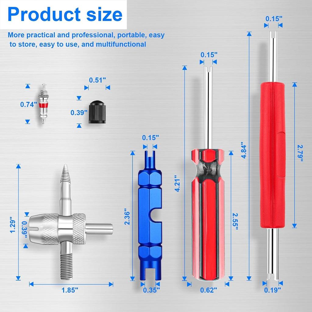 Tire Valve Stem and Valve Core Removal Tool Set, 44 pcs | Includes 20 Tire Valve Caps, 20 Valve Cores, and a Four-Way Valve Tool,Suitable For All