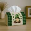 2D Flat 1pc Folk Rustic Illustration Tissue Box | Gnome Clover Green Cozy Hanging Print, Fabric for Kitchen, Living Room, Bedroom, Car | Compact And S