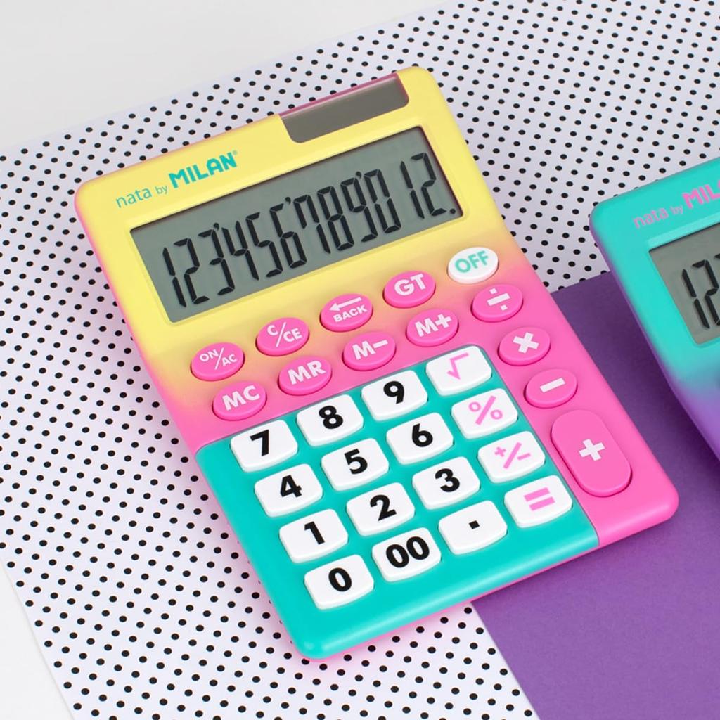 Milan Big Key Yellow MLN151812SNPBL 12-Digit Calculator, & Pink,