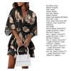 V-Neck Batwing Half Sleeve Layer Ruffle Hem Mini Dress Summer Casual Waist Drawstring Leaves Print Mini Dress Female Clothes