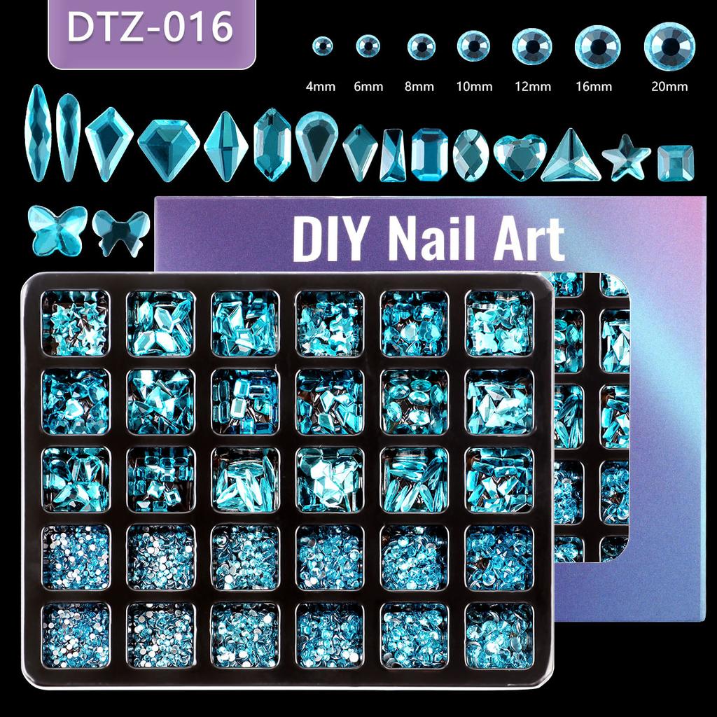 Nail Art 30 Grid Boxed Nail Art Flat Bottom Special-Shaped Diamond Transparent Ab Big Red Nail Rhinestone Nail Art Jewelry