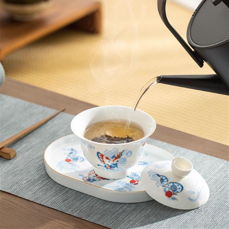 Chinese Retro Ceramic Gaiwan Handmade Tea Tureen Teacup Household Porcelain Tea Bowl Travel Portable Tea Set Accessories 130ml