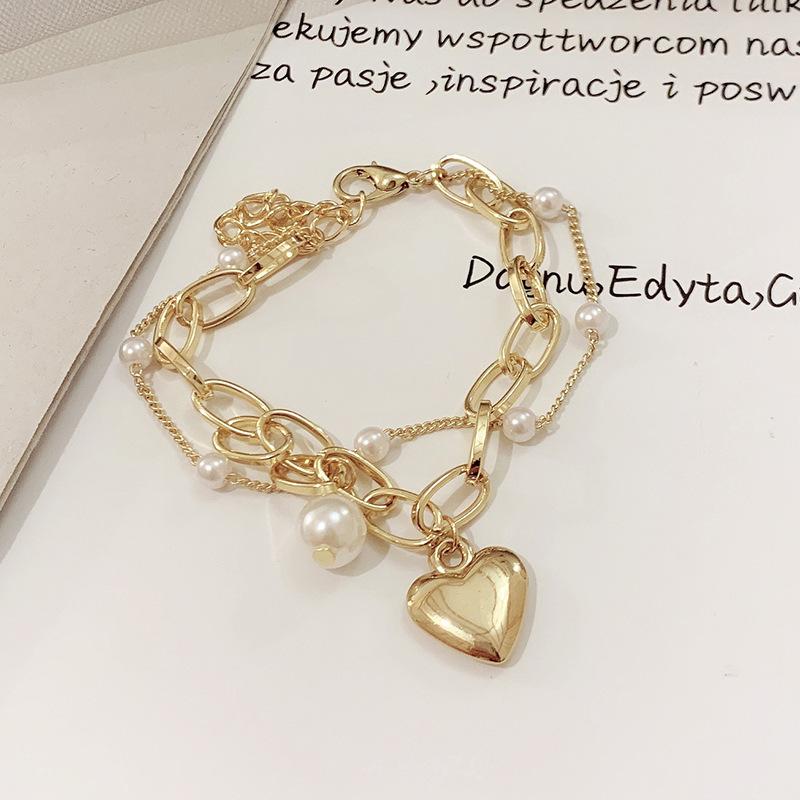 

Boho Engraved Geometry Chain Cute Red Heart Pendant Bracelet Accessories Best Gift For Women