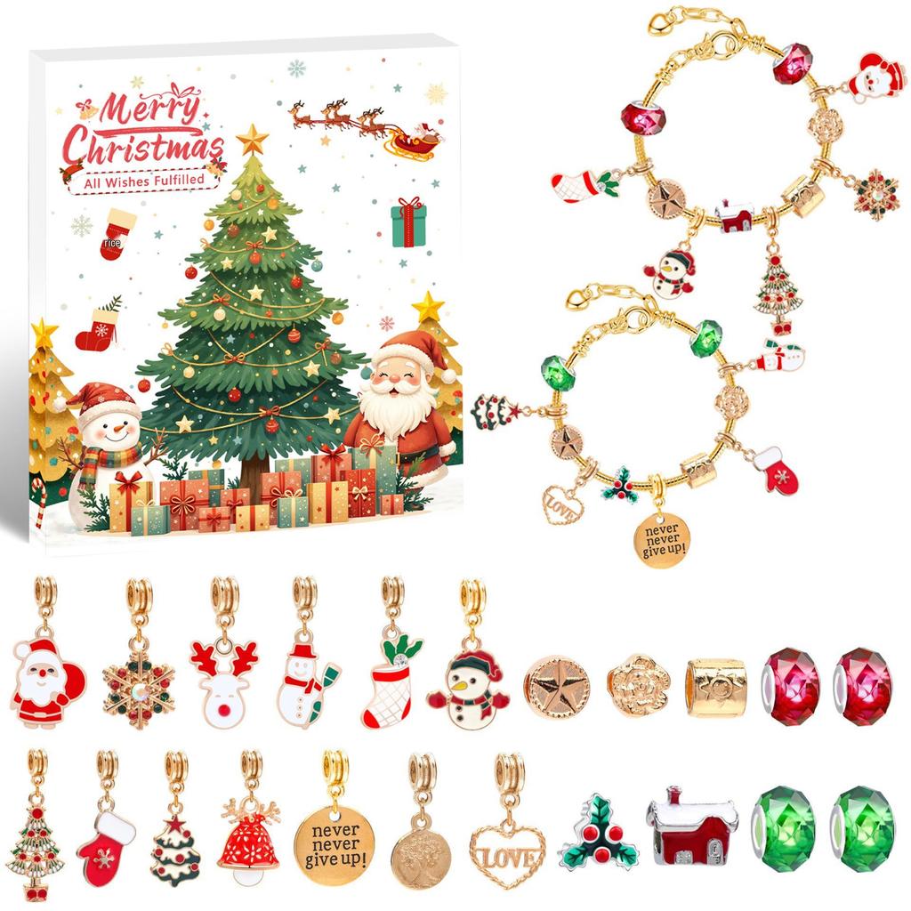 European & American DIY Christmas Cartoon Snowman Crystal Beaded Bracelet Set for Children