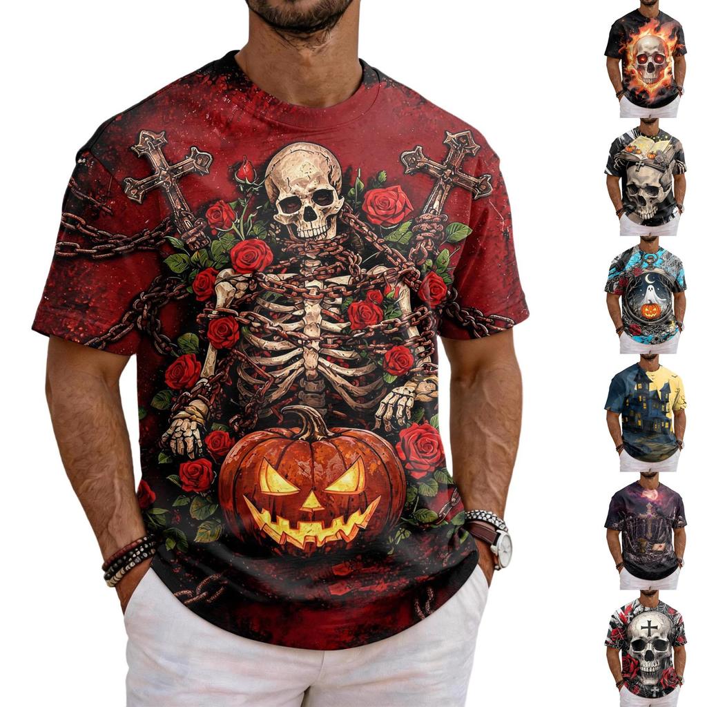 Men's Halloween Printed Short Sleeve Neck T-Shirt for Casual Daily Wear Holiday Party