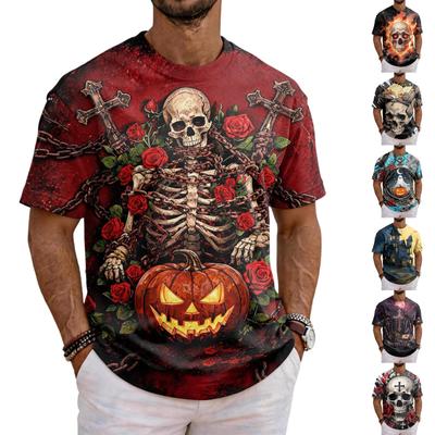 Tricou cu mânecă scurtă și guler rotund, cu imprimeu de Halloween, pentru bărbați, pentru purtare zilnică casual, petreceri de sărbătoare