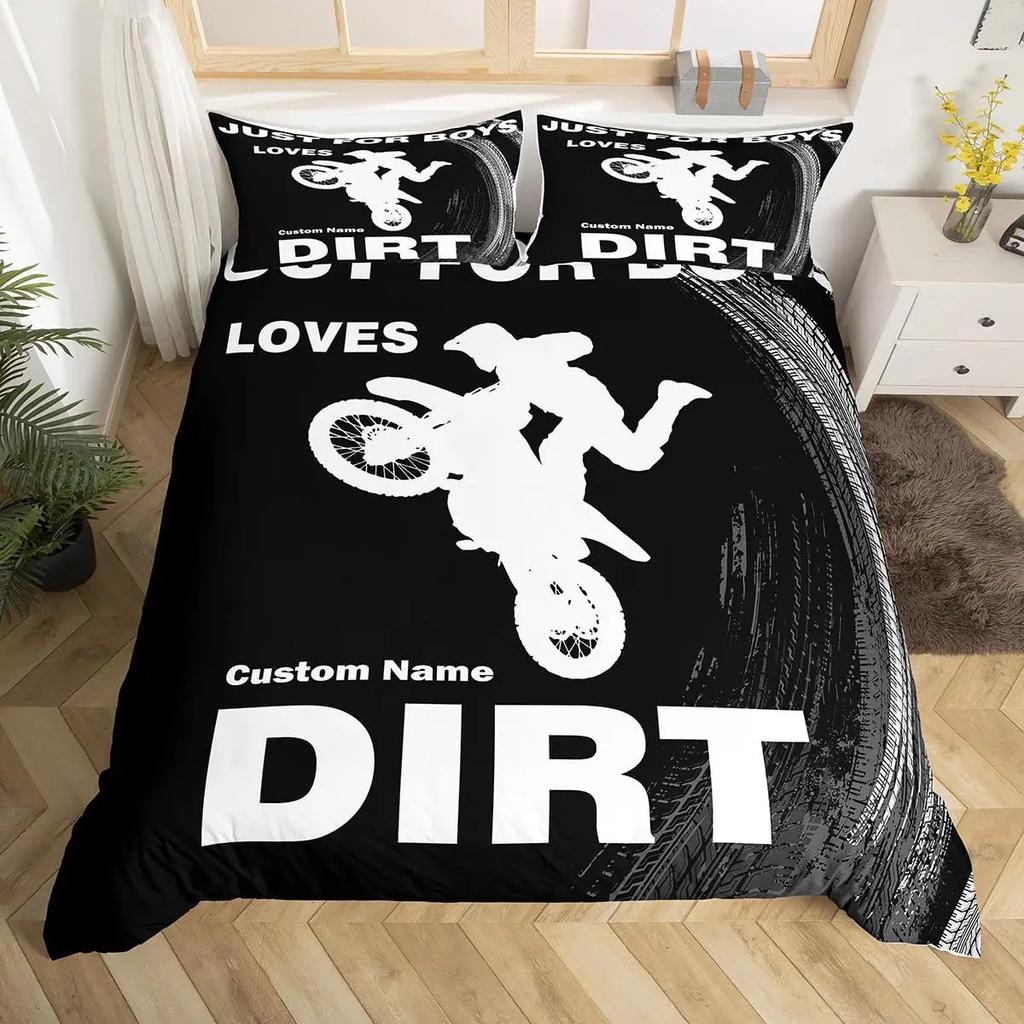 3pcs Cool Motorbike Bedding Set Dirt Bike Duvet Cover Twin Motocross Rider Comforter Cover Extreme Sports For Boys Adults