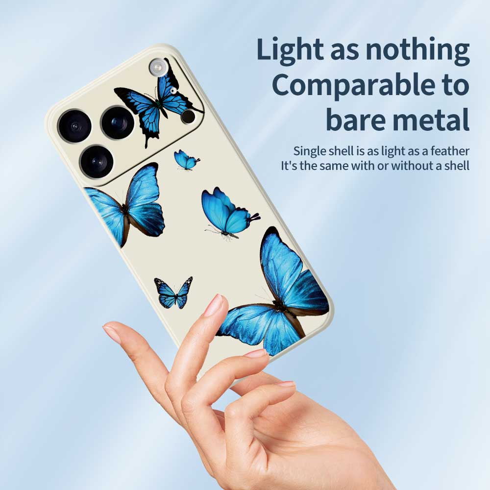 Pro pouzdro na iPhone 17 Pro Max Modrý vzor motýlů Tisk Rovný okraj TPU Zadní kryt telefonu