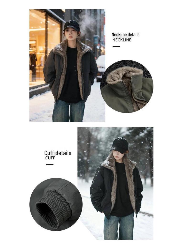 Reversible Golden Eagle Thick Stand-Collar Cotton Jacket - Trendy, Warm, Unisex Winter Coat