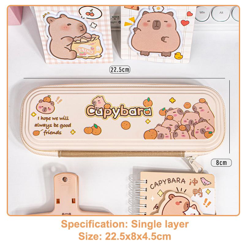 Cute Large Capacity Capybara Pen Bag Waterproof Single Layer Stationery Storage Bag Zipper Funny Pen Pouch Children