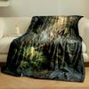 A Stegosaurus In a Lush Forest Examines a Glowing Egg Among Ferns. for All Seasons Blanket Lunch Break Throw Gift