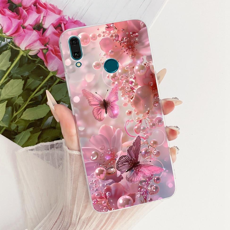For Huawei Y9 2019 Case Cover Transparent Cute Cat Fashion Butterfly Funny Painted Casing For Huawei JKM-LX1 JKM-LX2 JKM-LX3
