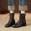 33-43 Plus Boots Round Head Coarse Heel Short Boots Women's Autumn and Winter British Lace-Up Martin Boots Medium Heel Women's Boots