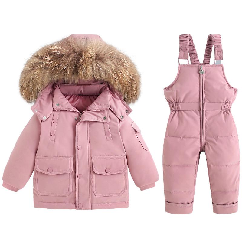 Winter Baby Down Jacket for Boys and Girls Two-piece Suit for 1-5 Years Old Overalls Jumpsuit