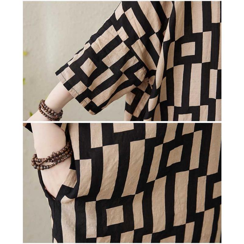 2025 Printed Stand Neck Loose Extra-Large Size Vacation Dress