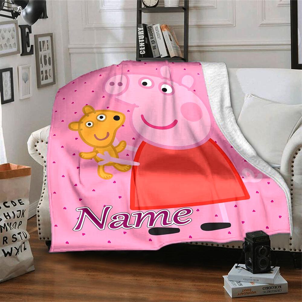 Custom Name Peppa Pig Ice Cream Party Party Blanket For Couch Bed Plush Cozy Fuzzy Blanket Super Soft Warm Blankets For Fall And Winter 0916106