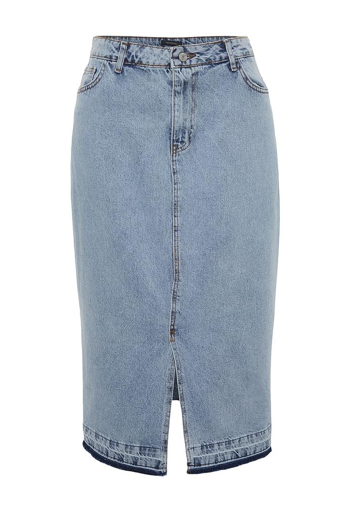 Damen Stil Übergröße Blau Jeansrock mit vorderem Schlitz