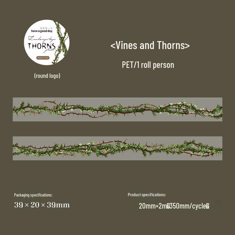 

Thorns Series Floral PET Tape: Retro Journaling & Collage Decor