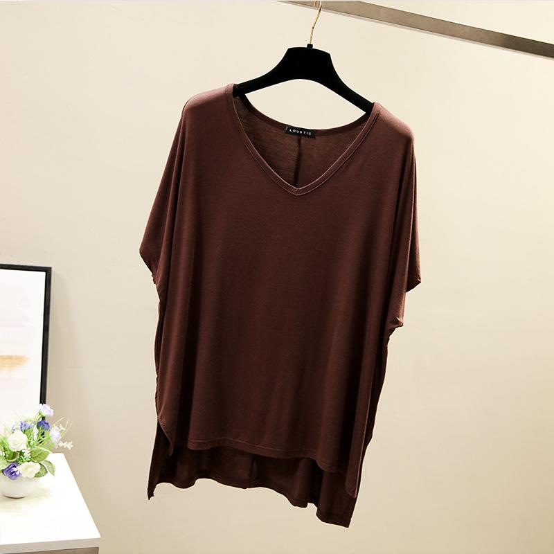 Korean Style V-Neck Cotton Batwing Sleeve Plus Size Casual T-Shirt