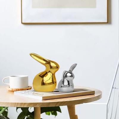 New Home Décor Ceramic Cute Golden & Silver Rabbit Figurines (Set of 2, Golden and Silver)