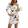 Women's Fashion V-Neck Long Sleeve Drawstring With Pocket Halloween Printed Casual Dresses