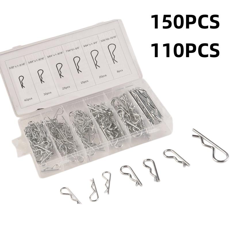 150Pcs Cotter Pin Set 2mm R-Clips Spring Connectors High Hardness Splint Pins for Car Repair DIY Handcraft Hardware Use