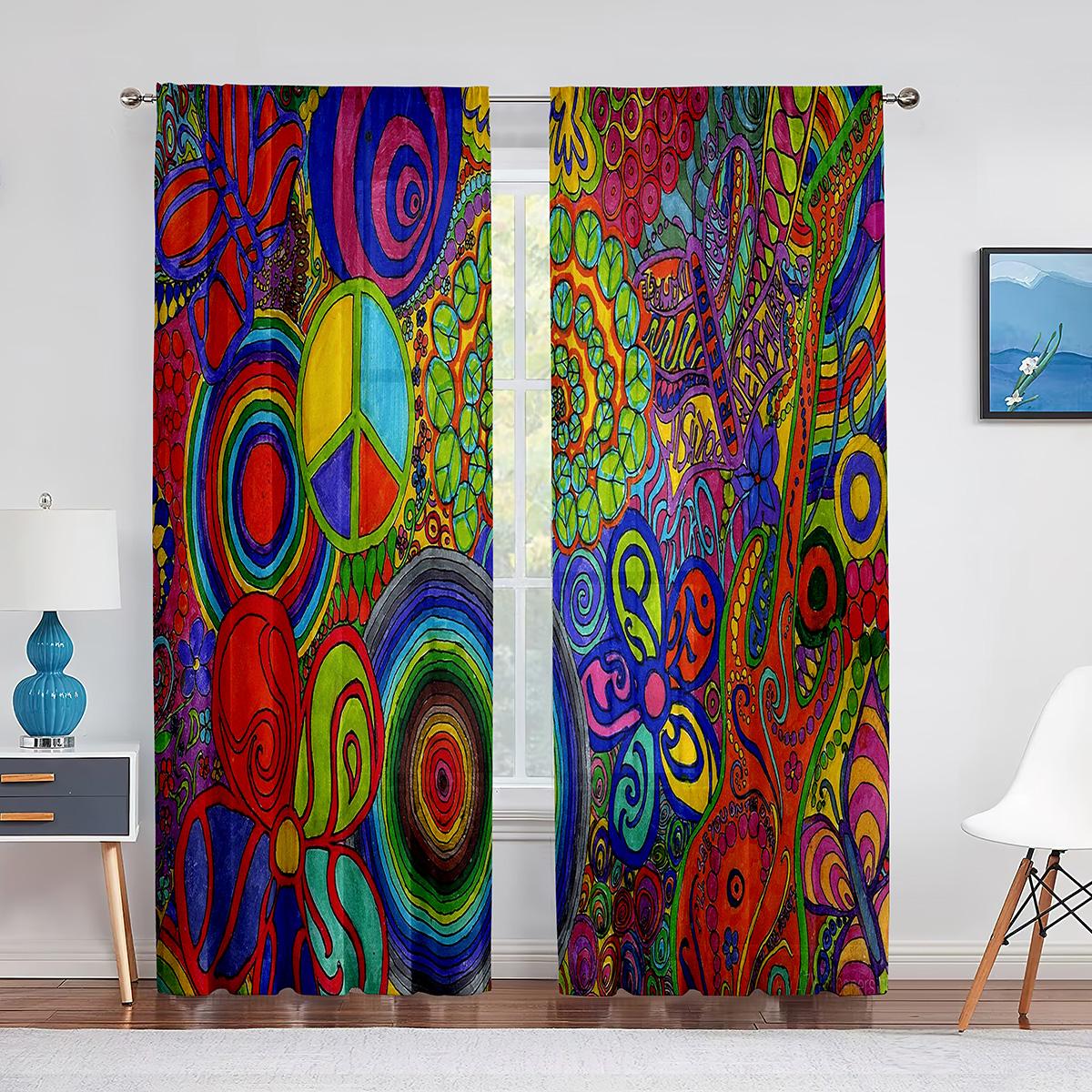 

Цветочный знак мира, лето, весна, цветение, психоделические тюлевые шторы для гостиной, спальни, шифоновые прозрачные кухонные оконные занавески 1 PCS W100XH250cm&Grommet Top