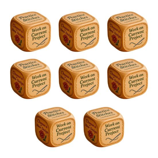 1/2/3/5/6/8Pcs Wooden Quilter Dice with 6 Engraved Quilting Tasks Solid Wood Quilting Embroidery Knitting Projects Baking Drinking Decision Dice Tools