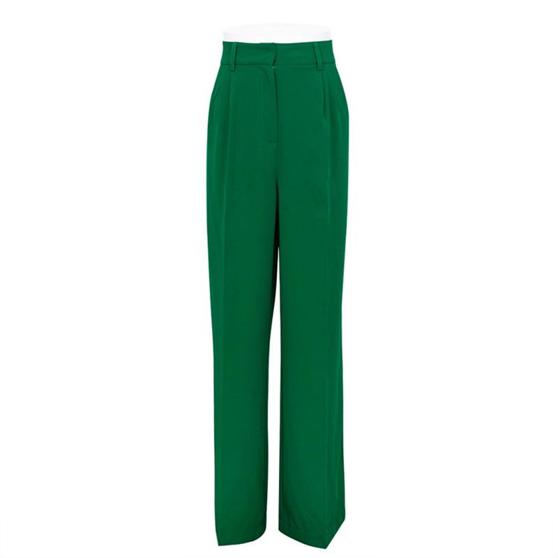 WTEMPO Blue Office Lady's Pants Loose Full Length Ladies Trousers Solid Casual High Waist Wide Leg Pants for Women